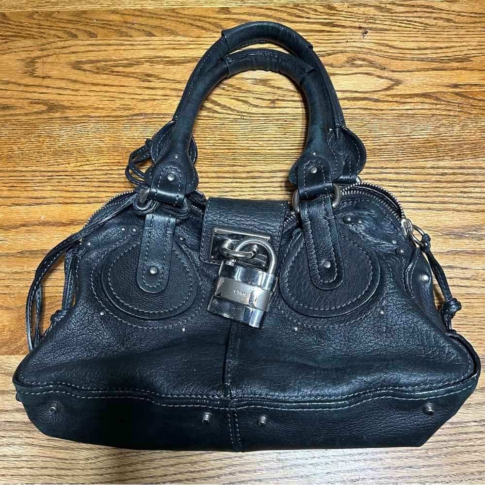 Chloé | black leather paddington satchel purse glass lock